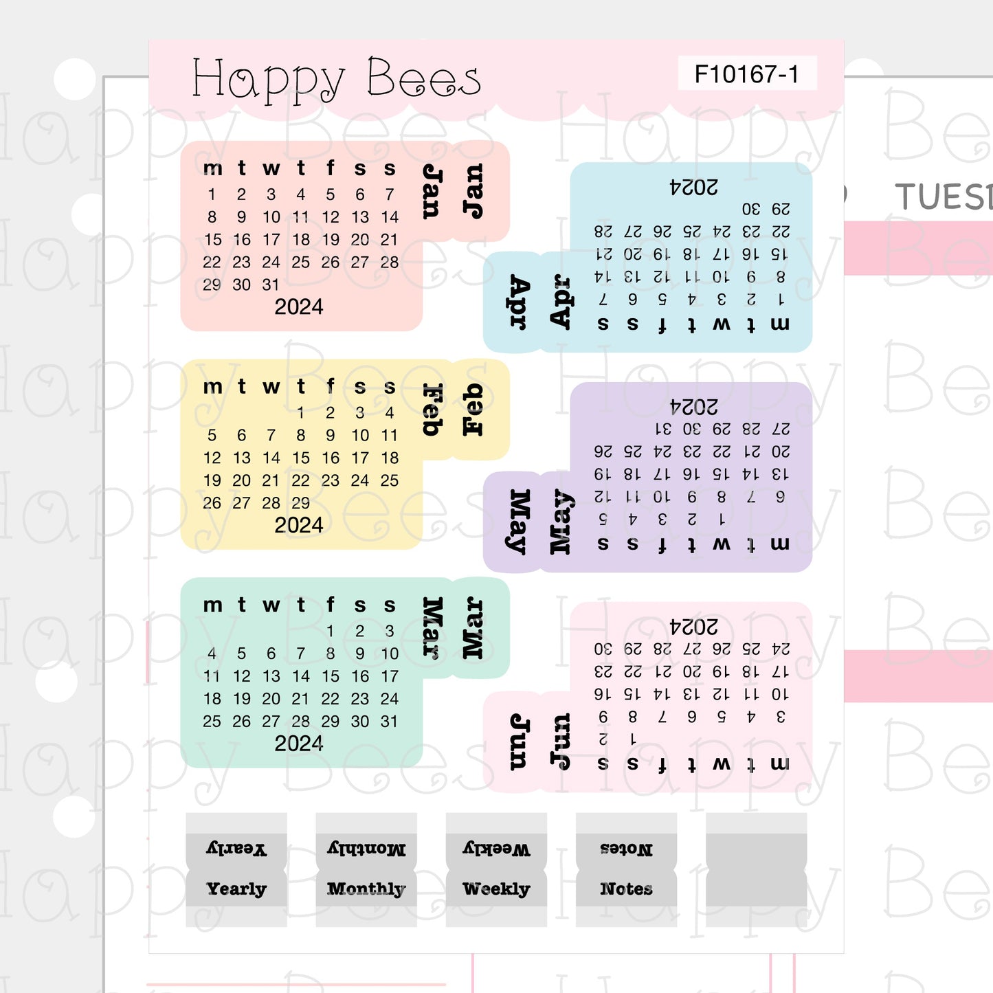 2024 Mini Calendar Tabs - Functional Cute Planner Stickers F10167
