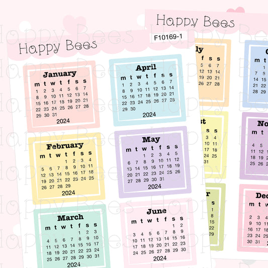 2024 Mini Calendars - Functional Cute Planner Stickers F10169