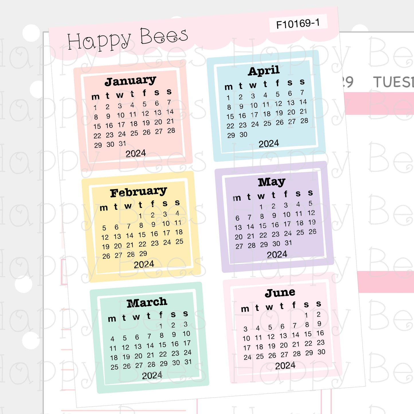 2024 Mini Calendars - Functional Cute Planner Stickers F10169