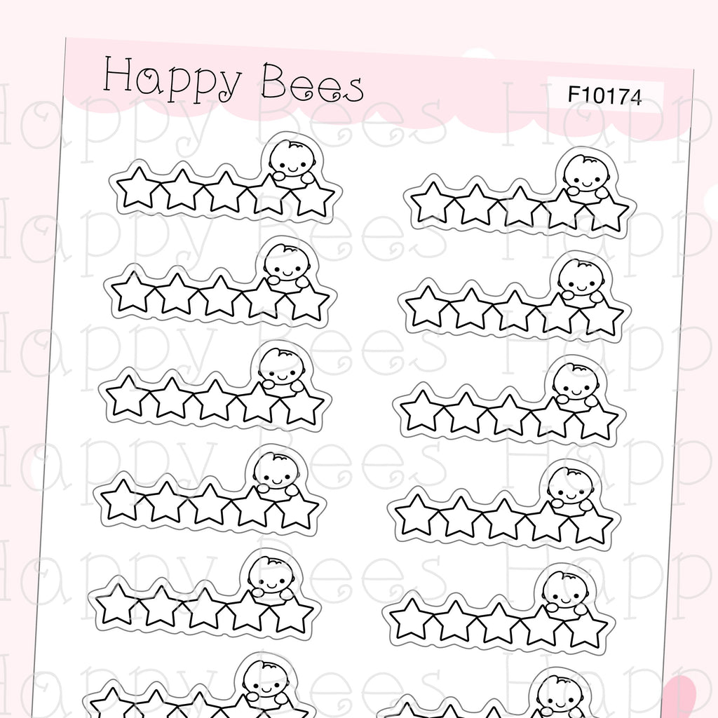 Rating Doodles - Cute Hobonichi Cousin Minimal Planner Stickers F10174
