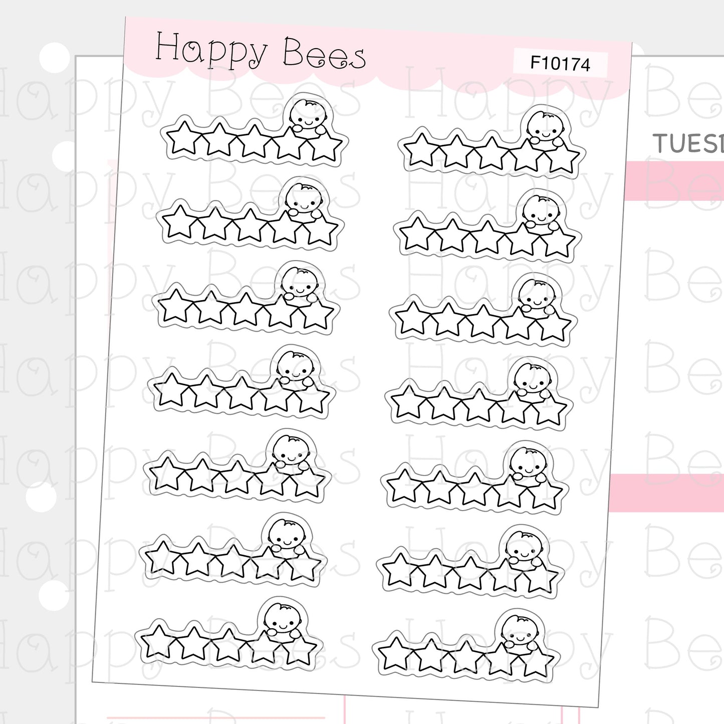Rating Doodles - Cute Hobonichi Cousin Minimal Planner Stickers F10174