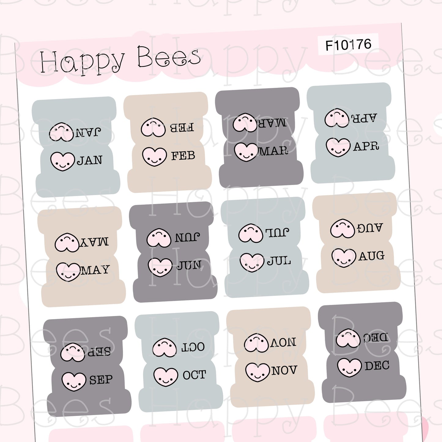 Mini Heart Monthly Tabs - Cute Functional Doodles Planner Stickers F10176