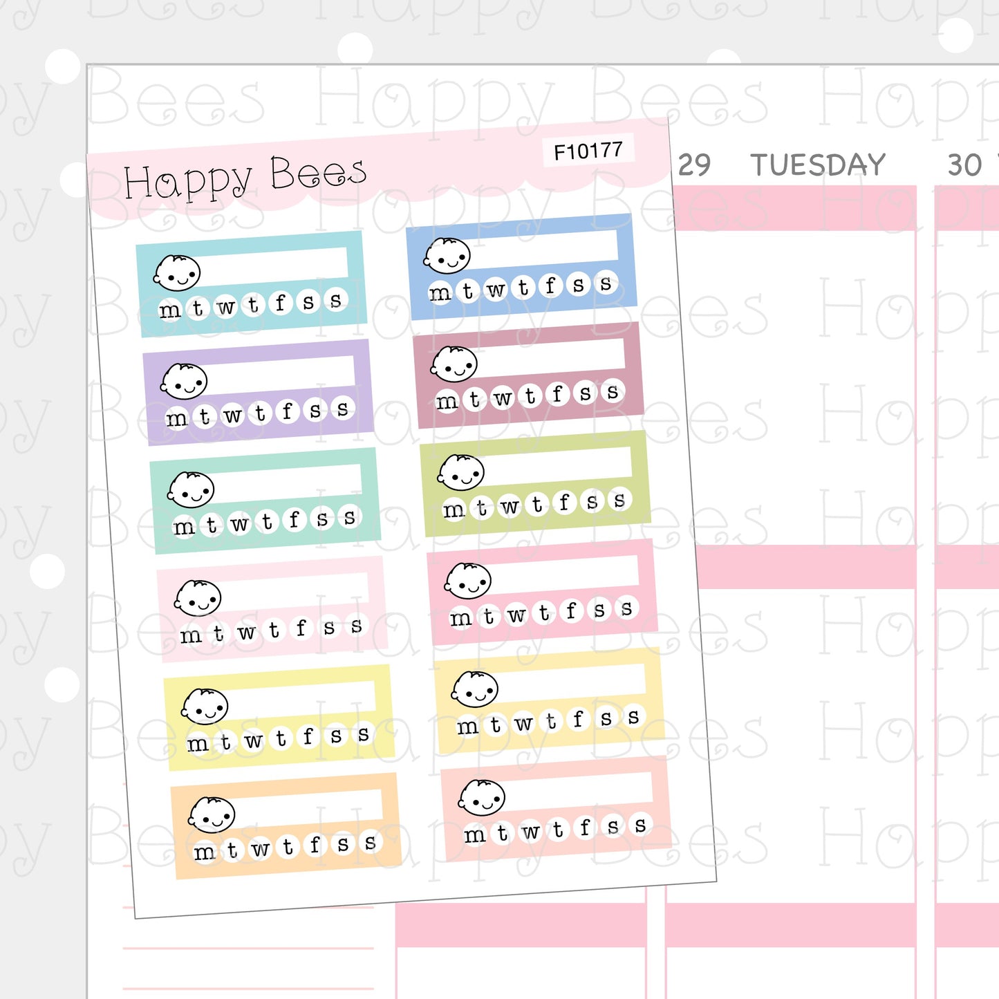 Habit Weekly Tracker Boxes - Cute Doodles Hobonichi Cousin Planner Stickers F10177
