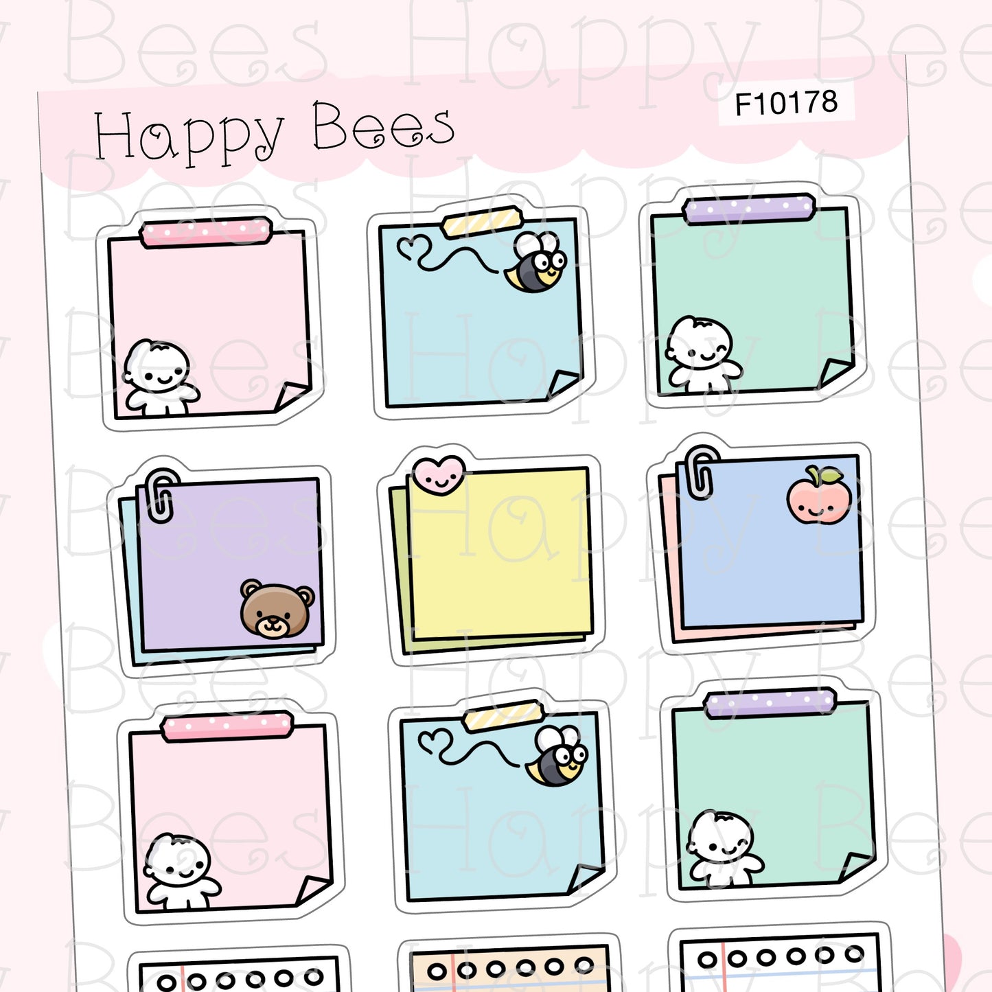 Happy Bees and Friends Sticky Notes - Cute Doodles Journal Planner Stickers F10178