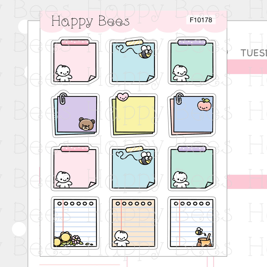 Happy Bees and Friends Sticky Notes - Cute Doodles Journal Planner Stickers F10178