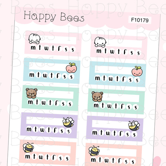 Happy Bees and Friends Habit Weekly Trackers - Cute Doodles Hobonichi Cousin Planner Stickers F10179