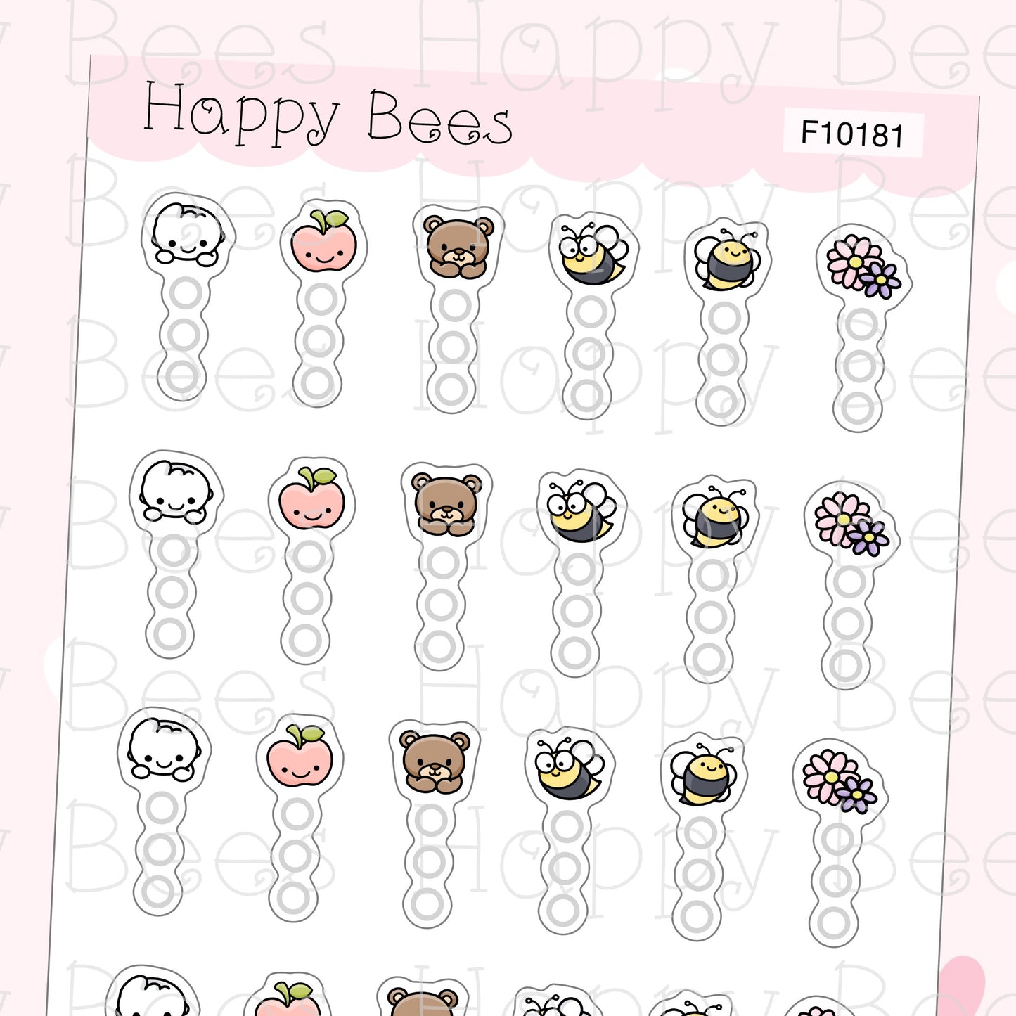 Happy Bees and Friends Checklist - Cute Doodles Hobonichi Weeks Planner Stickers F10181