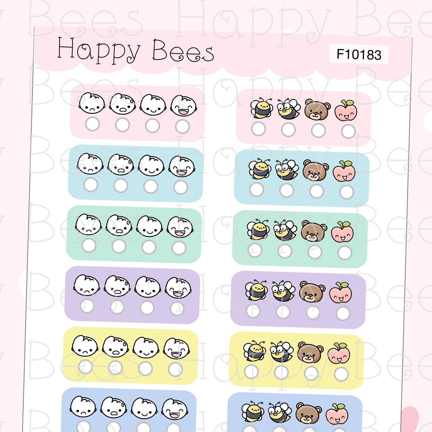 Happy Bees and Friends Mood Trackers - Cute Doodles Hobonichi Cousin Planner Stickers F10183