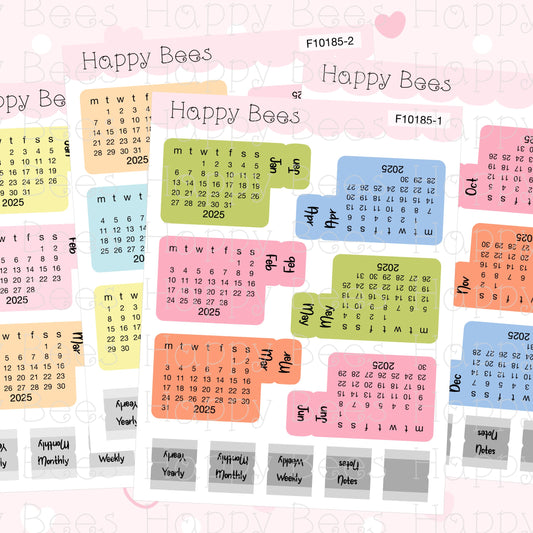 2025 Mini Calendar Tabs - Functional Cute Planner Stickers F10185