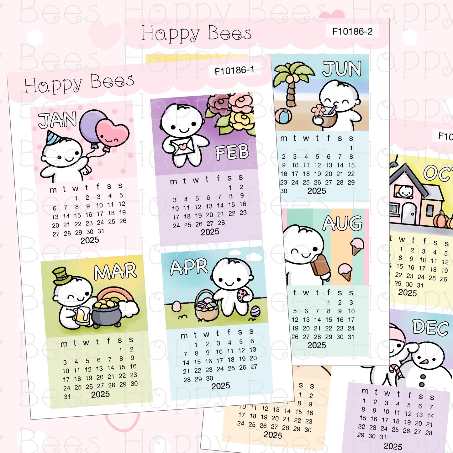 2025 Mini Calendar Doodles - Cute Functional Hobonichi Cousin Planner Stickers F10186