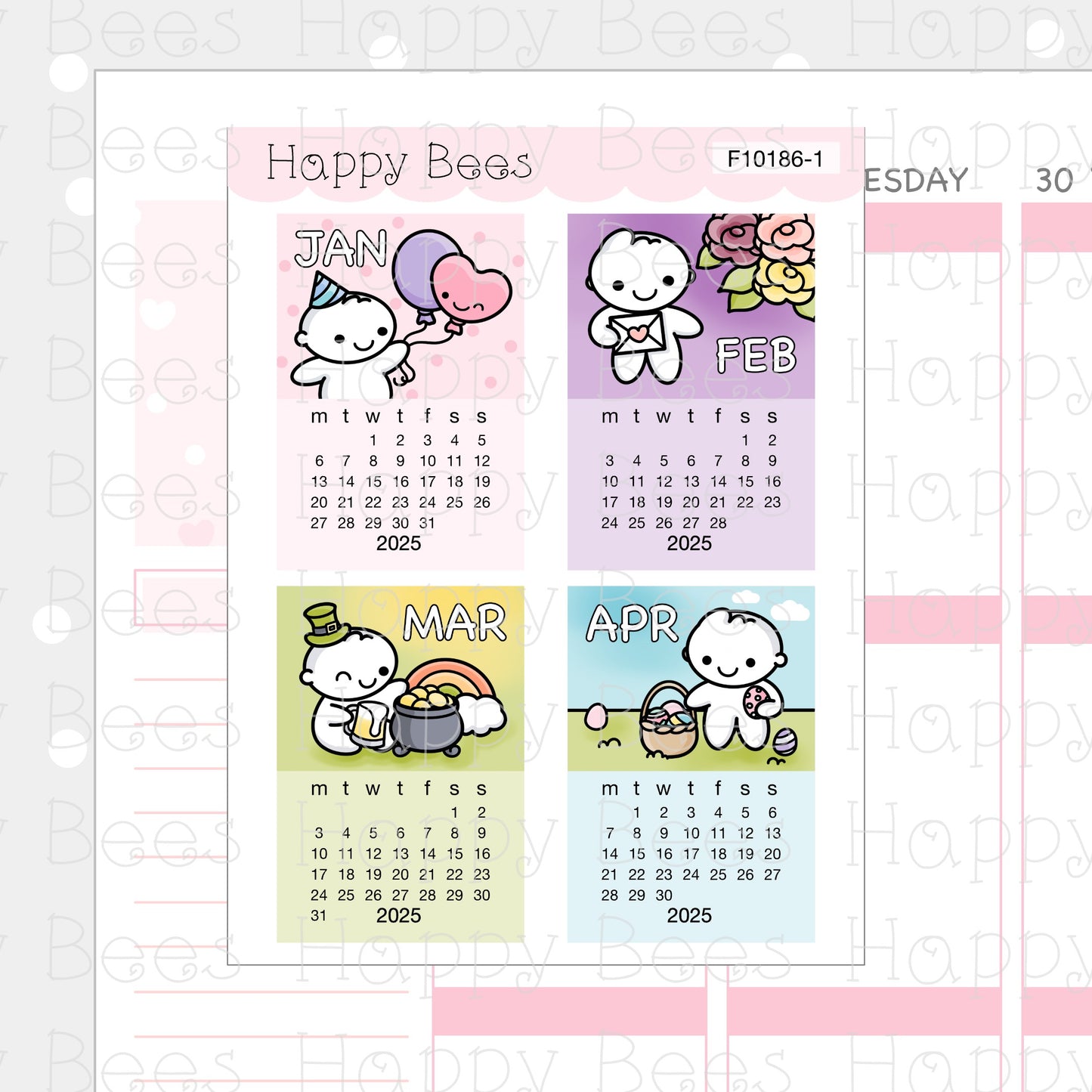 2025 Mini Calendar Doodles - Cute Functional Hobonichi Cousin Planner Stickers F10186