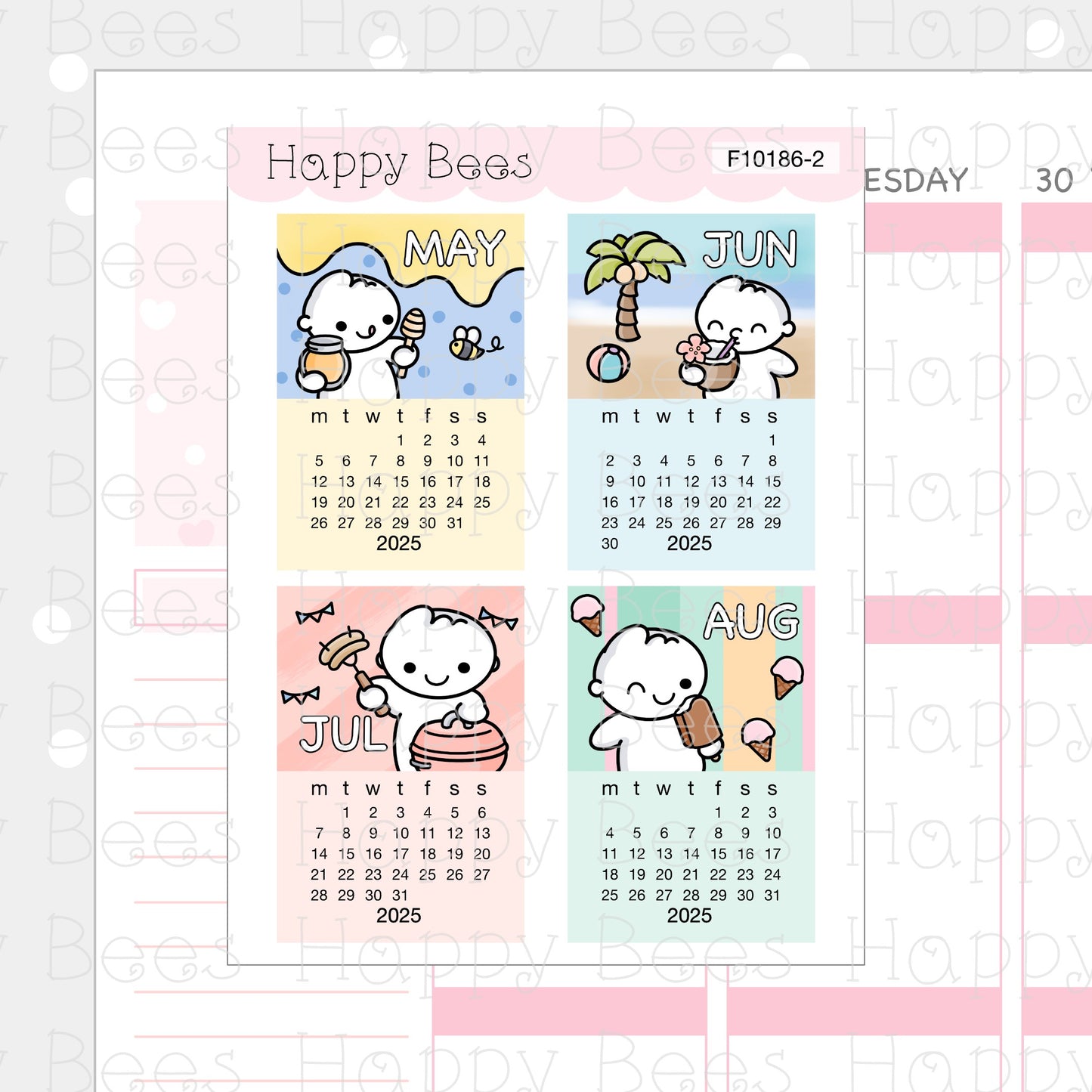 2025 Mini Calendar Doodles - Cute Functional Hobonichi Cousin Planner Stickers F10186