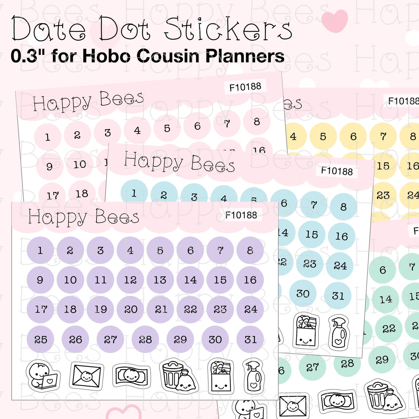 Monthly Date Dots - Functional Cute Hobonichi Cousin Planner Stickers F10188