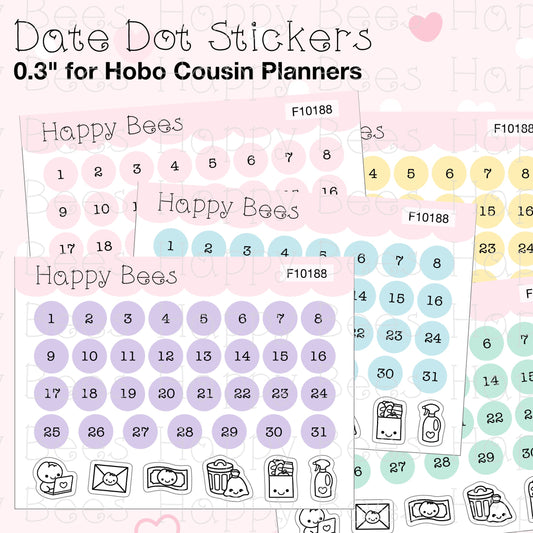 Monthly Date Dots - Functional Cute Hobonichi Cousin Planner Stickers F10188