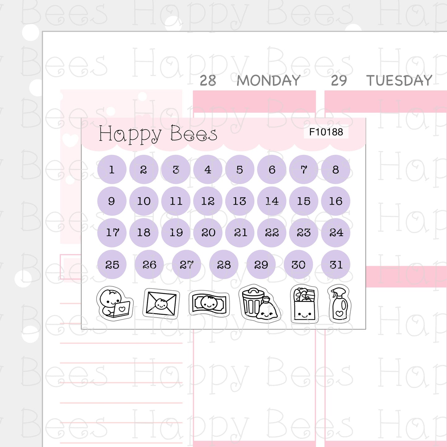 Monthly Date Dots - Functional Cute Hobonichi Cousin Planner Stickers F10188