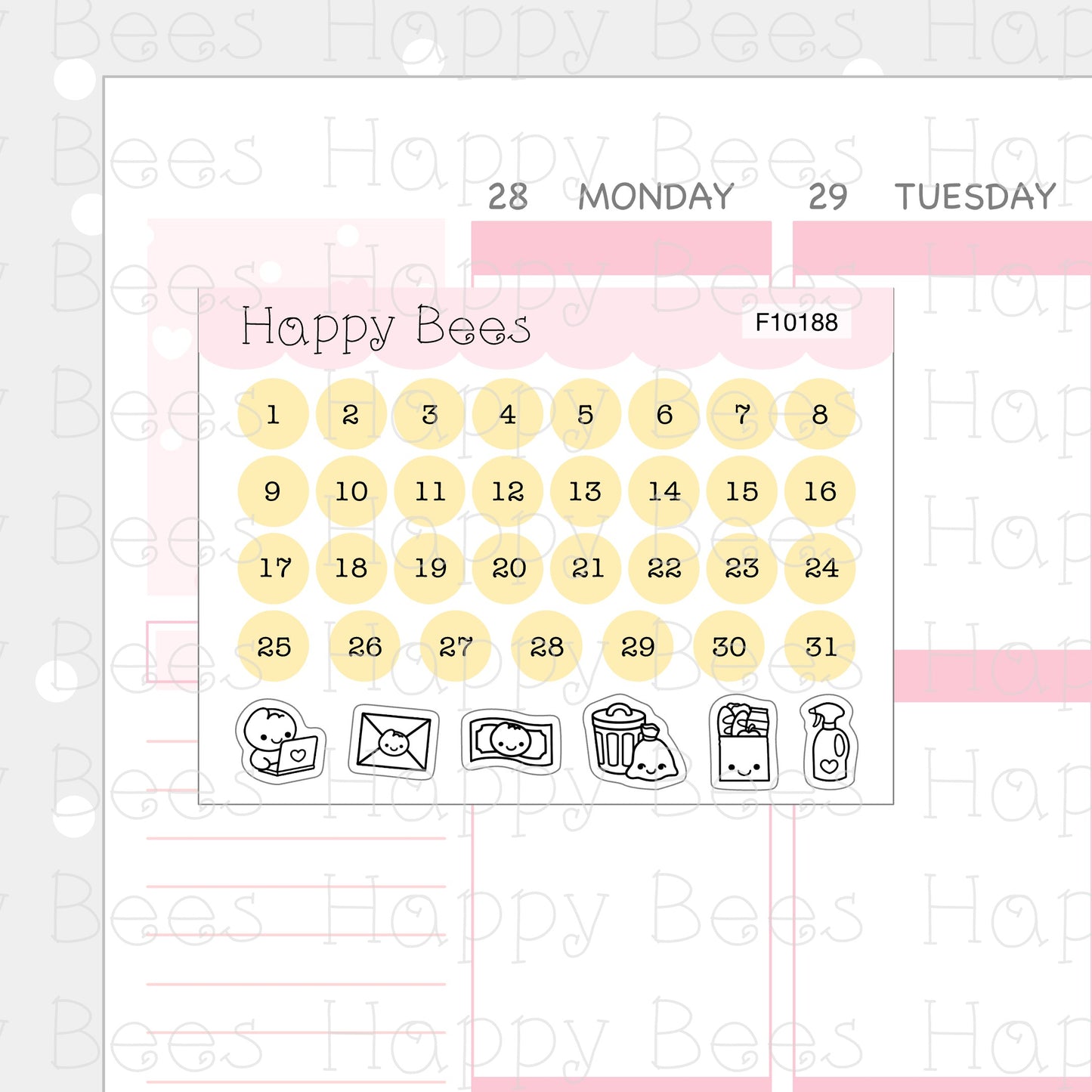 Monthly Date Dots - Functional Cute Hobonichi Cousin Planner Stickers F10188