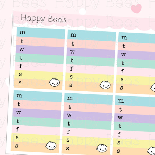 Weekly Tracker Full Boxes - Cute Doodles Vertical Planner Stickers F10189