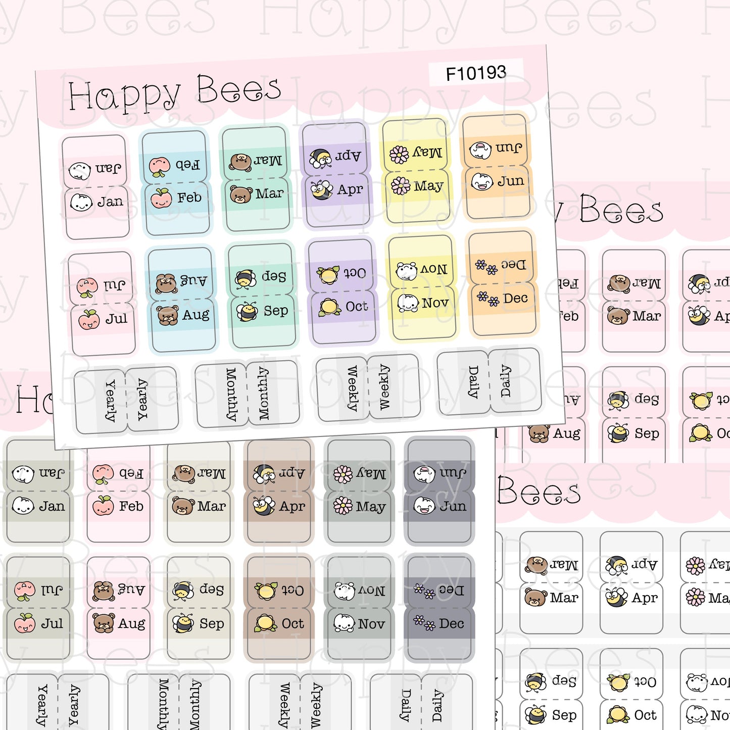 Mini Monthly Tabs - Functional Cute Doodles Planner Stickers F10193