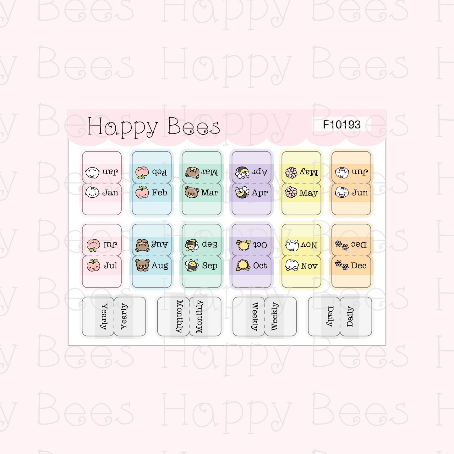 Mini Monthly Tabs - Functional Cute Doodles Planner Stickers F10193