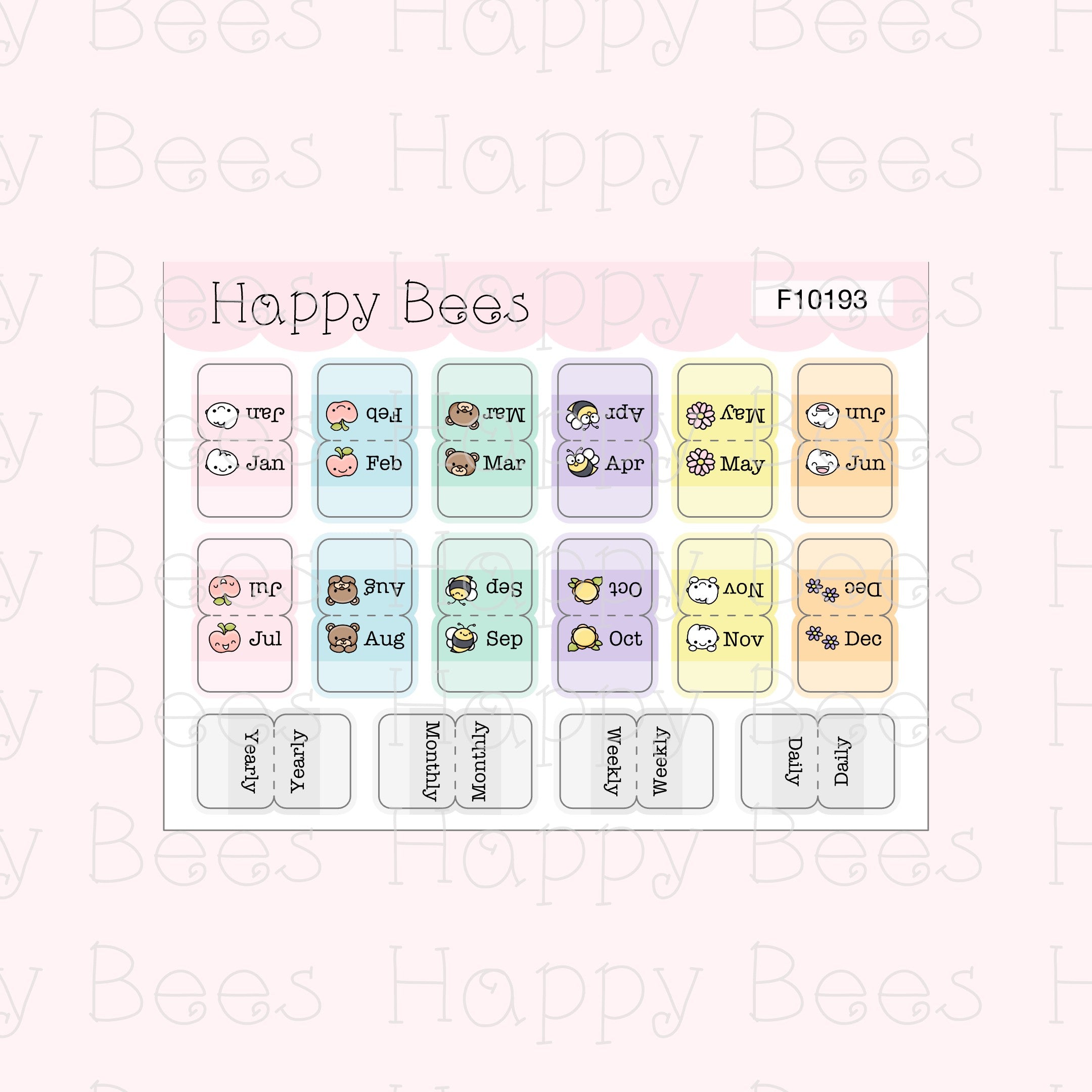 Mini Monthly Tabs - Functional Cute Doodles Planner Stickers F10193