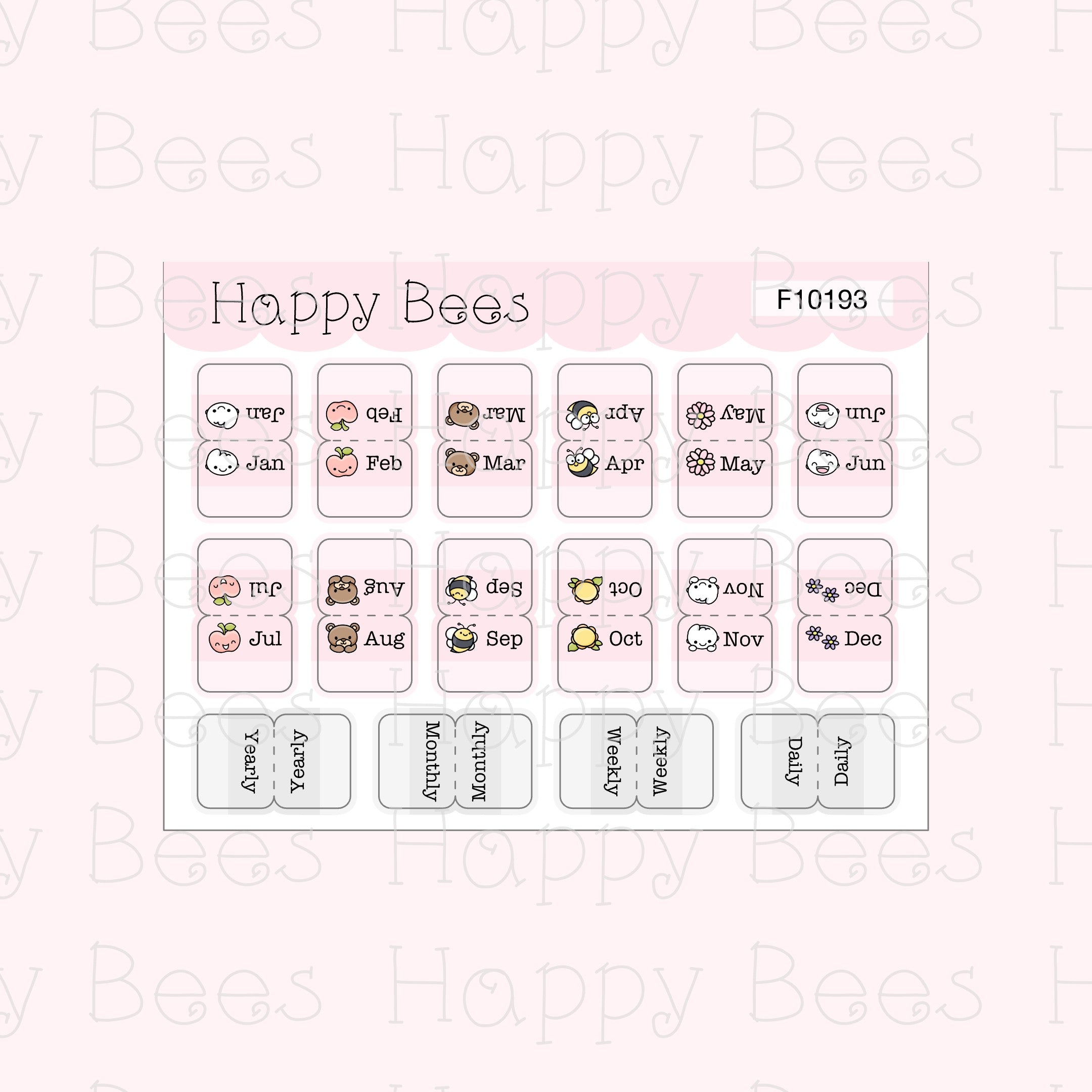 Mini Monthly Tabs - Functional Cute Doodles Planner Stickers F10193