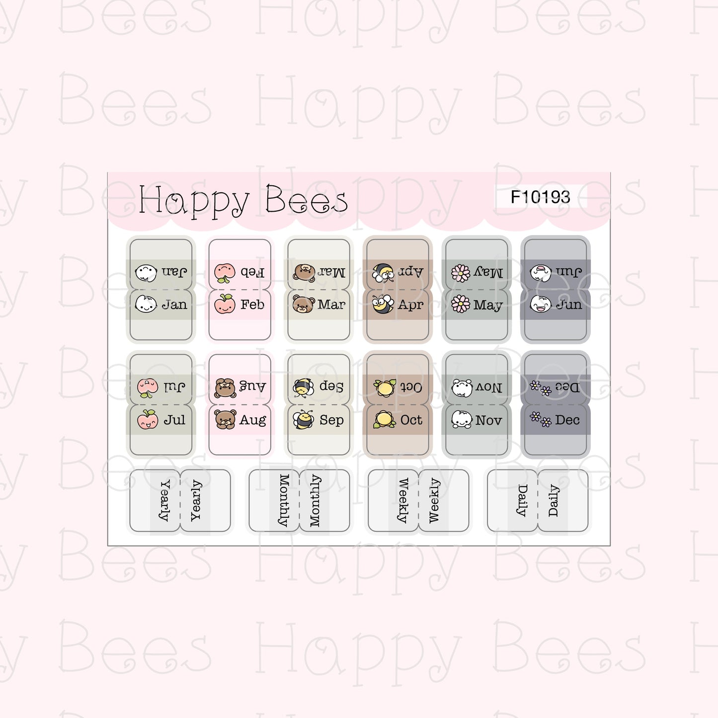 Mini Monthly Tabs - Functional Cute Doodles Planner Stickers F10193