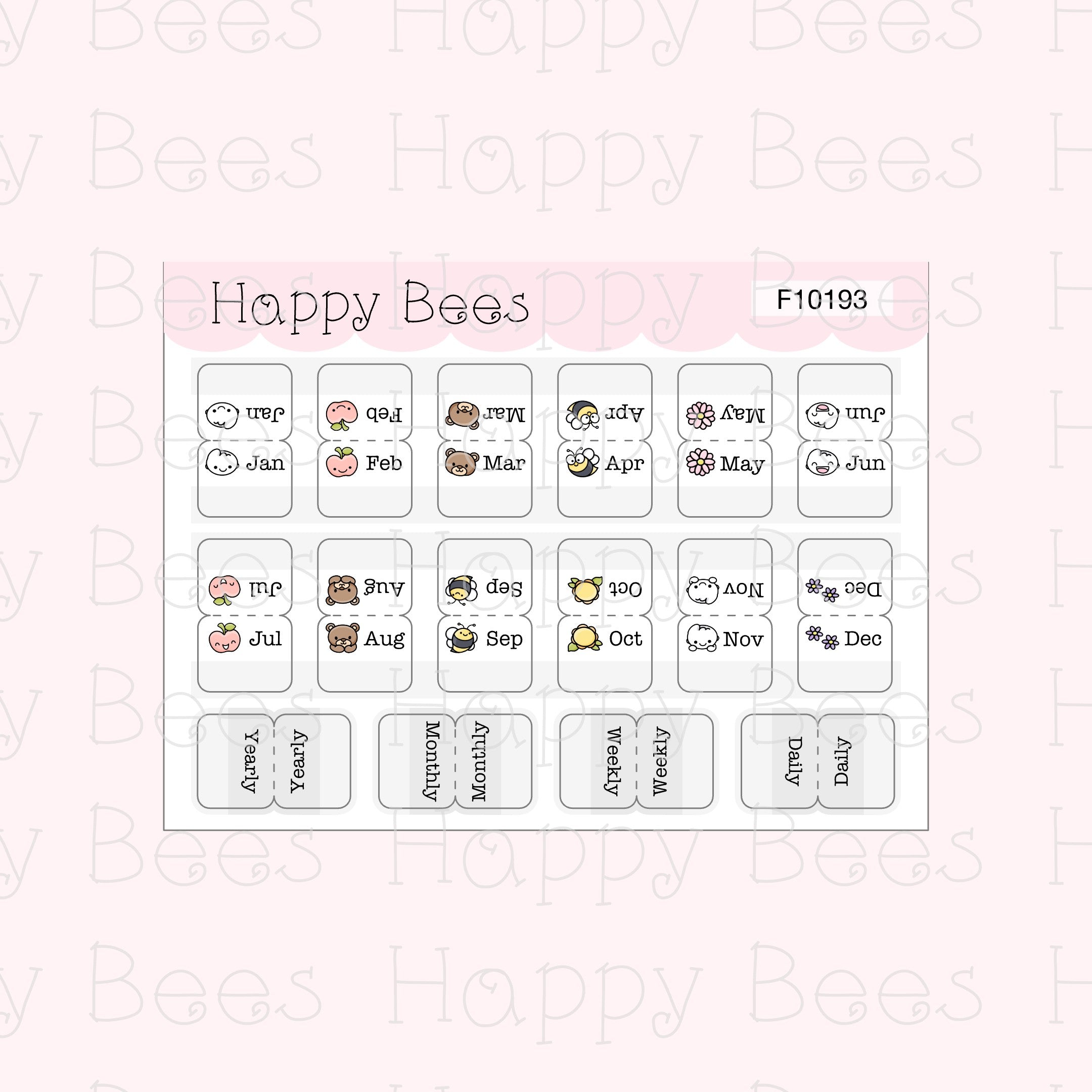 Mini Monthly Tabs - Functional Cute Doodles Planner Stickers F10193