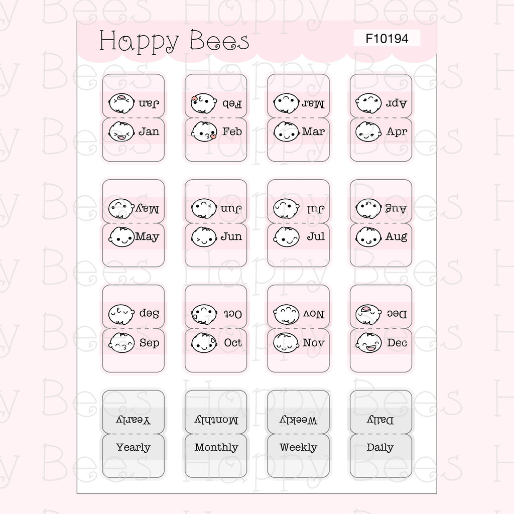Monthly Tabs - Cute Functional Doodles Planner Stickers F10194