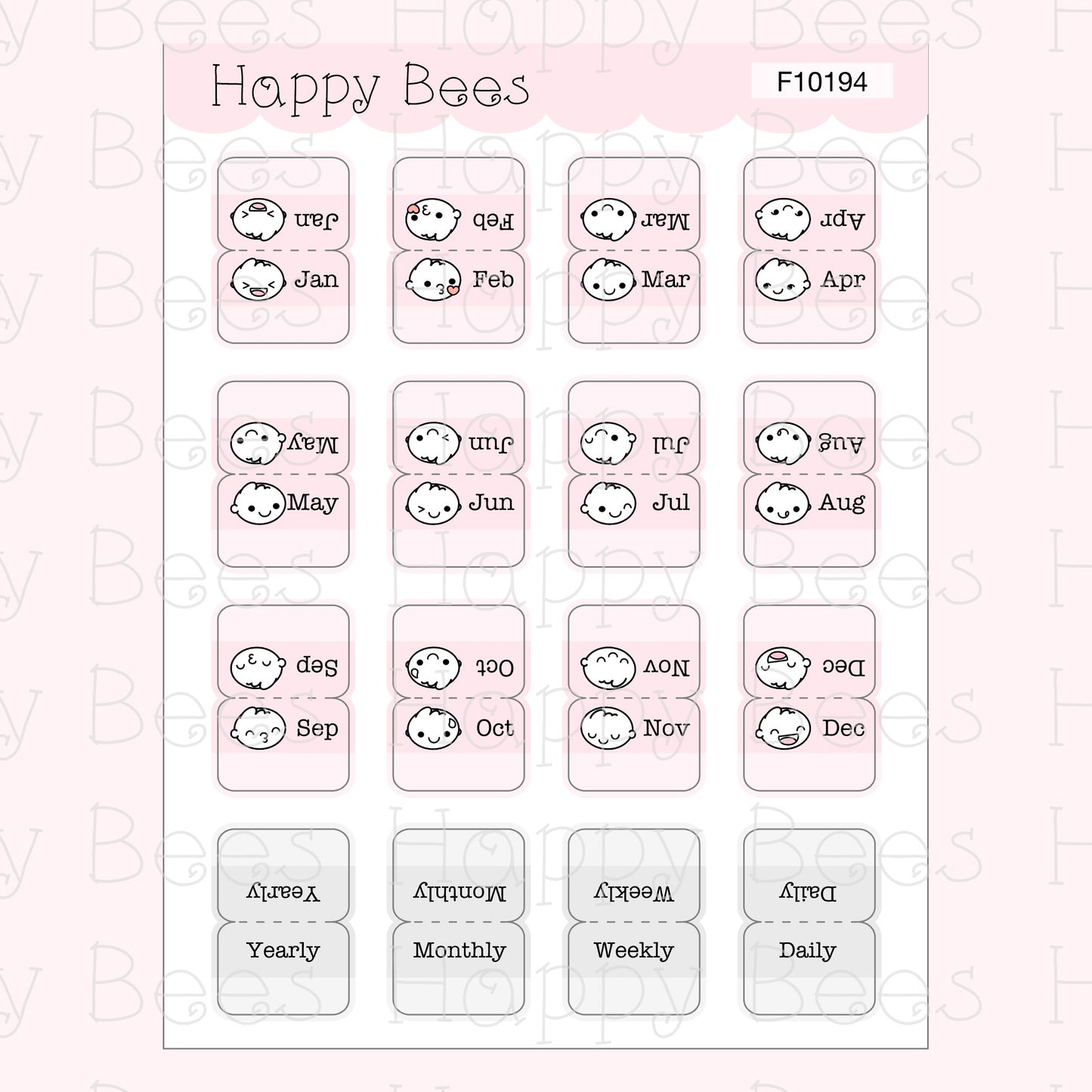 Monthly Tabs - Cute Functional Doodles Planner Stickers F10194