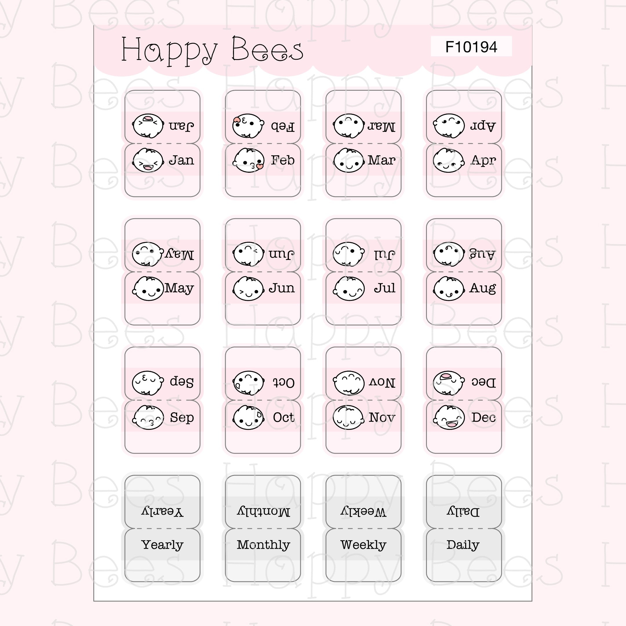 Monthly Tabs - Cute Functional Doodles Planner Stickers F10194