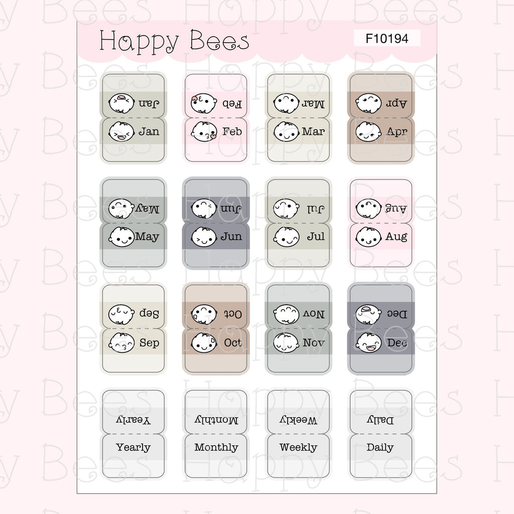 Monthly Tabs - Cute Functional Doodles Planner Stickers F10194