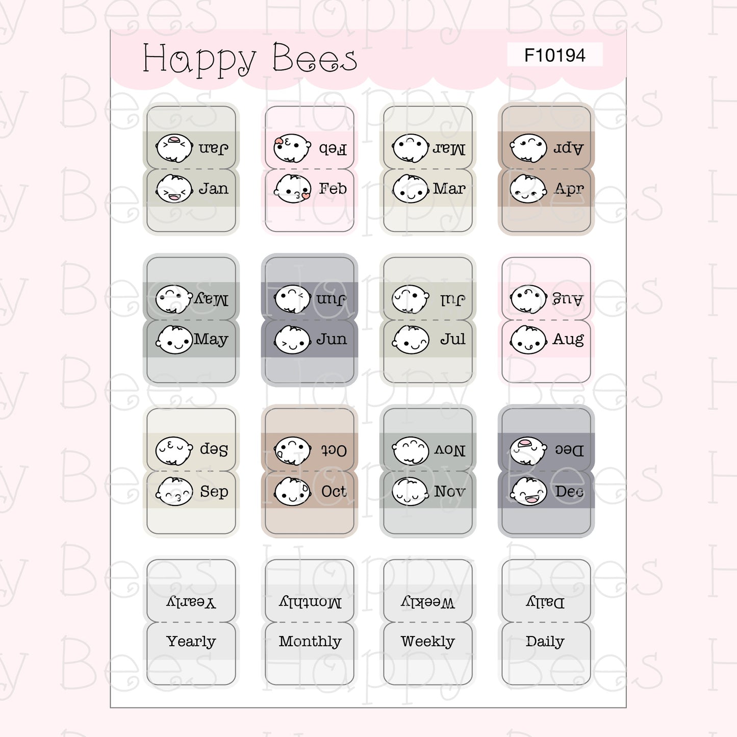 Monthly Tabs - Cute Functional Doodles Planner Stickers F10194
