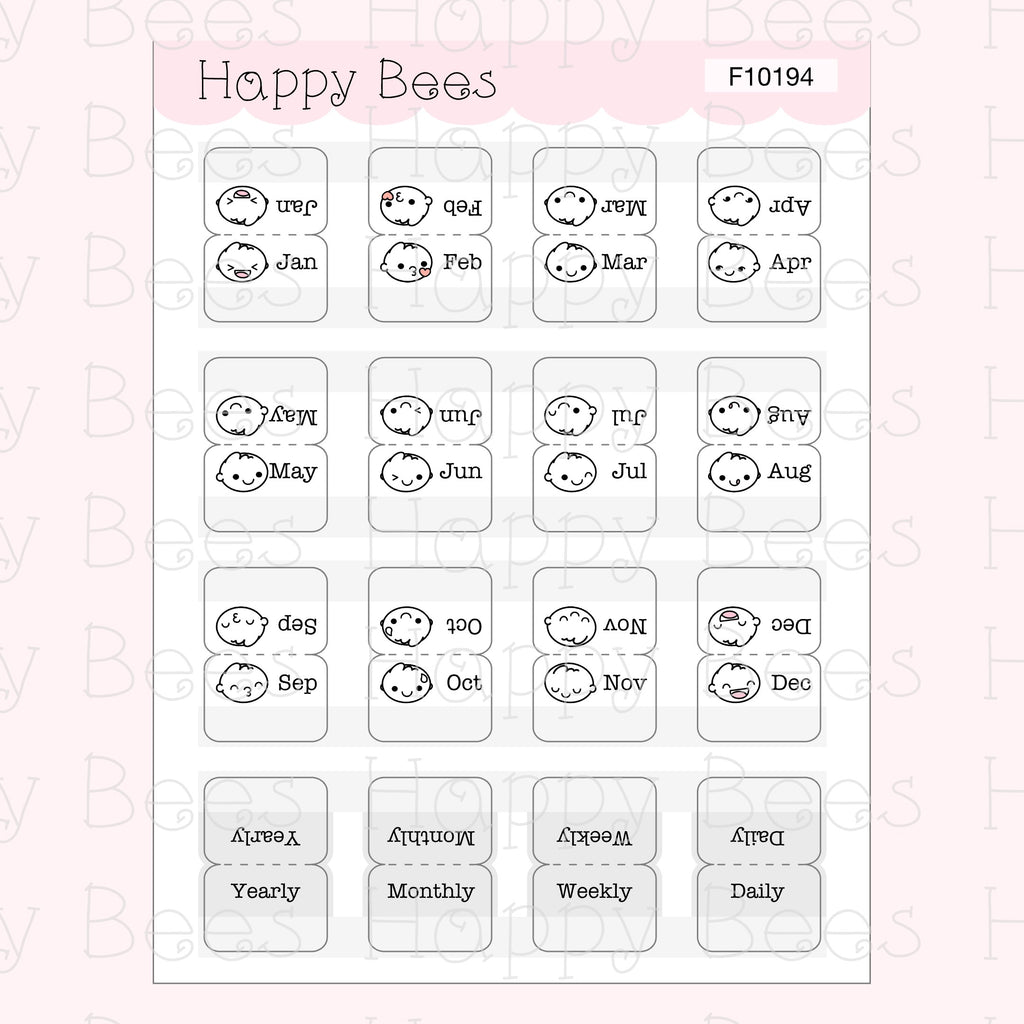 Monthly Tabs - Cute Functional Doodles Planner Stickers F10194