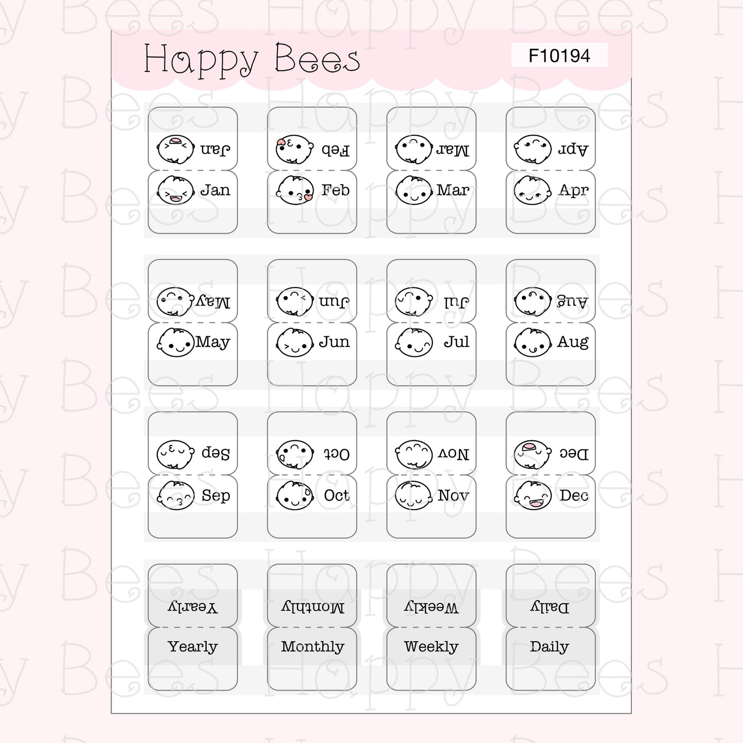 Monthly Tabs - Cute Functional Doodles Planner Stickers F10194