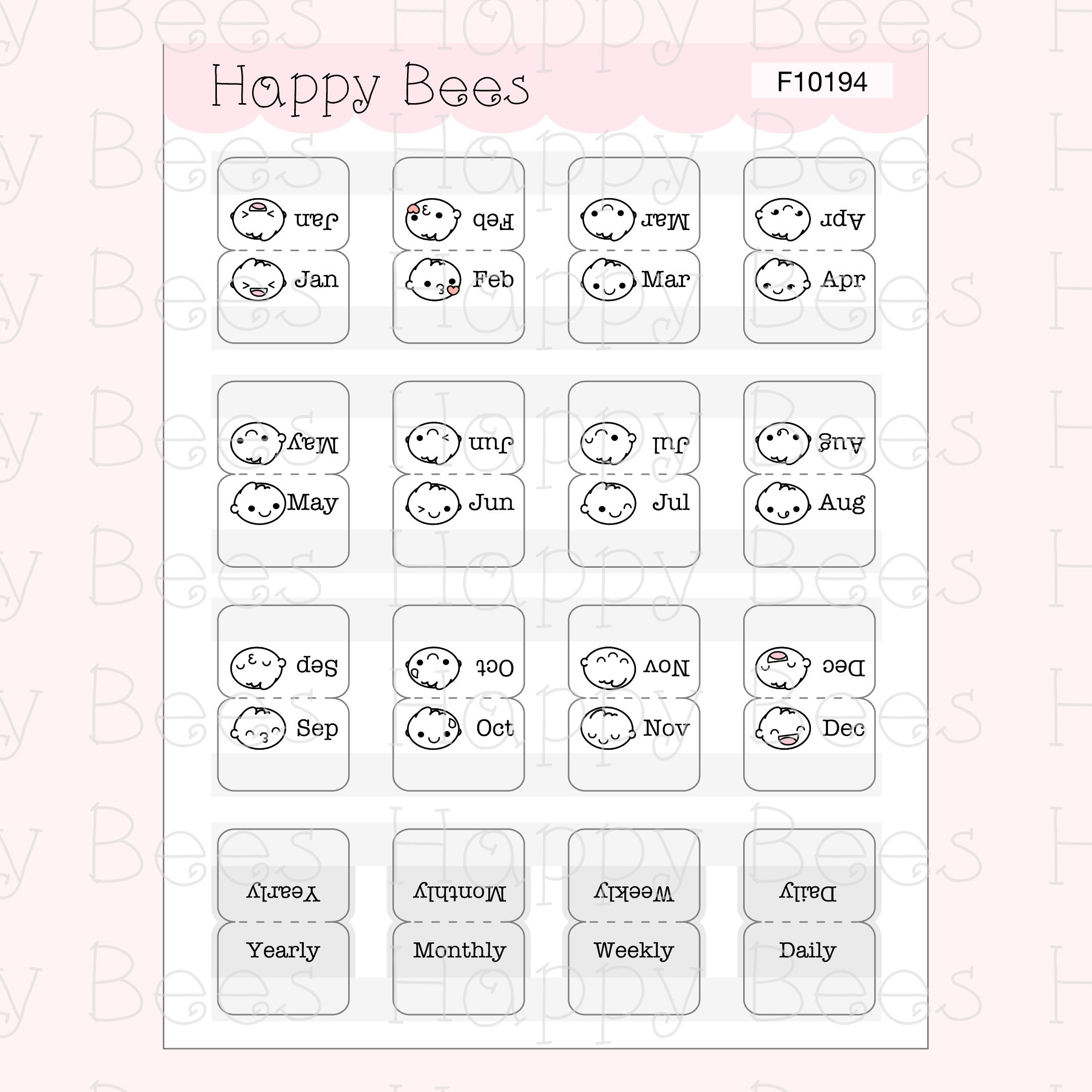 Monthly Tabs - Cute Functional Doodles Planner Stickers F10194