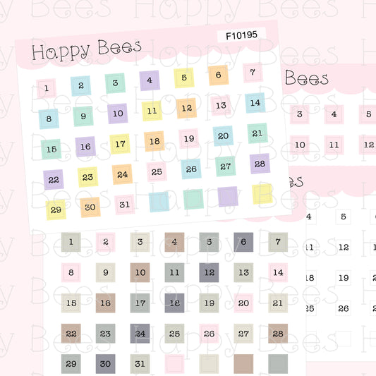 Mini Monthly Square Date Dots - Functional Cute Hobonichi Weeks Planner Stickers F10195