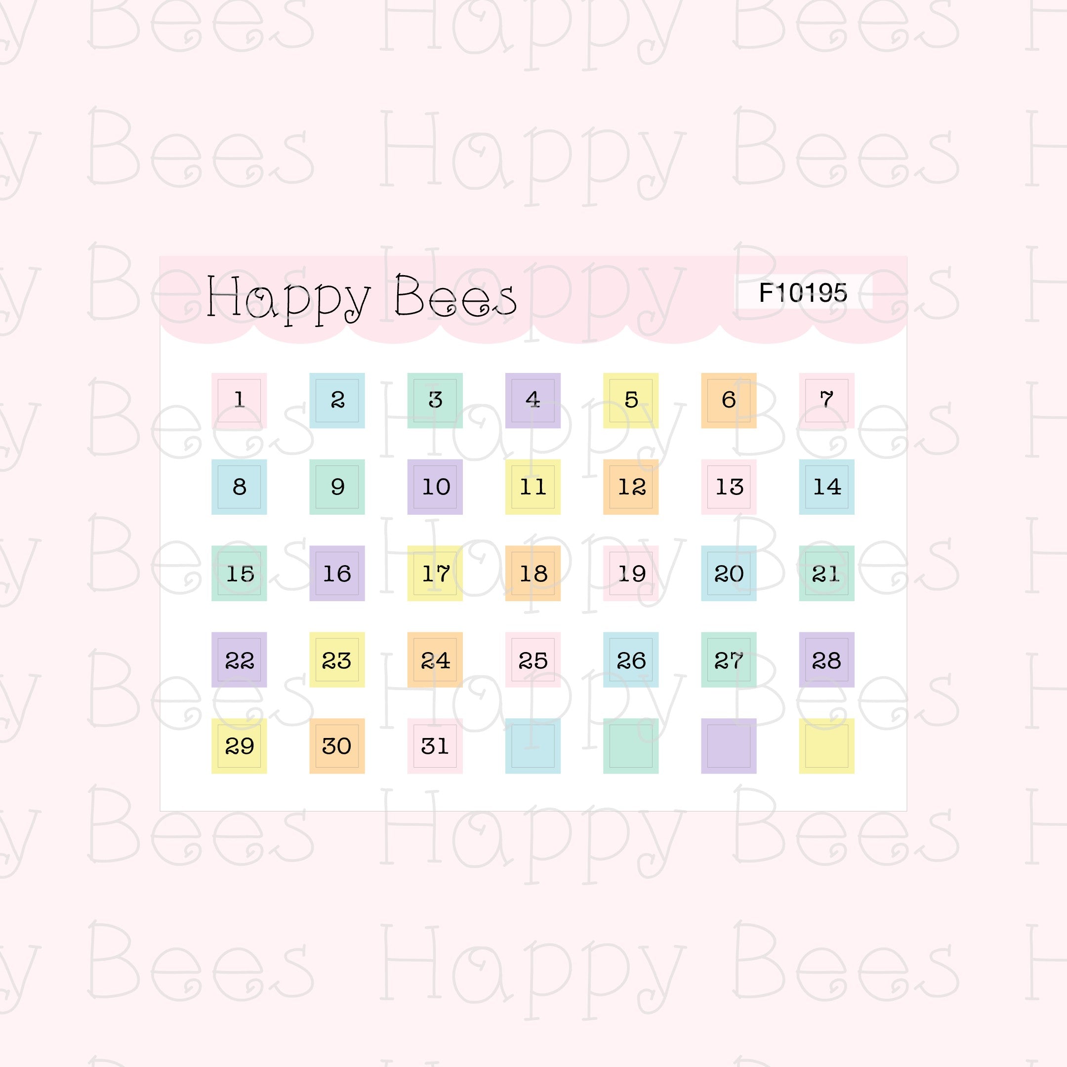 Mini Monthly Square Date Dots - Functional Cute Hobonichi Weeks Planner Stickers F10195