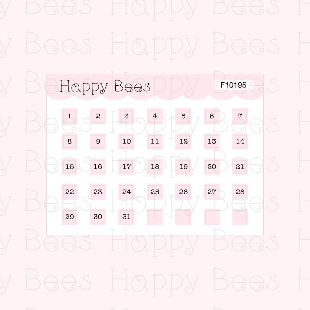 Mini Monthly Square Date Dots - Functional Cute Hobonichi Weeks Planner Stickers F10195