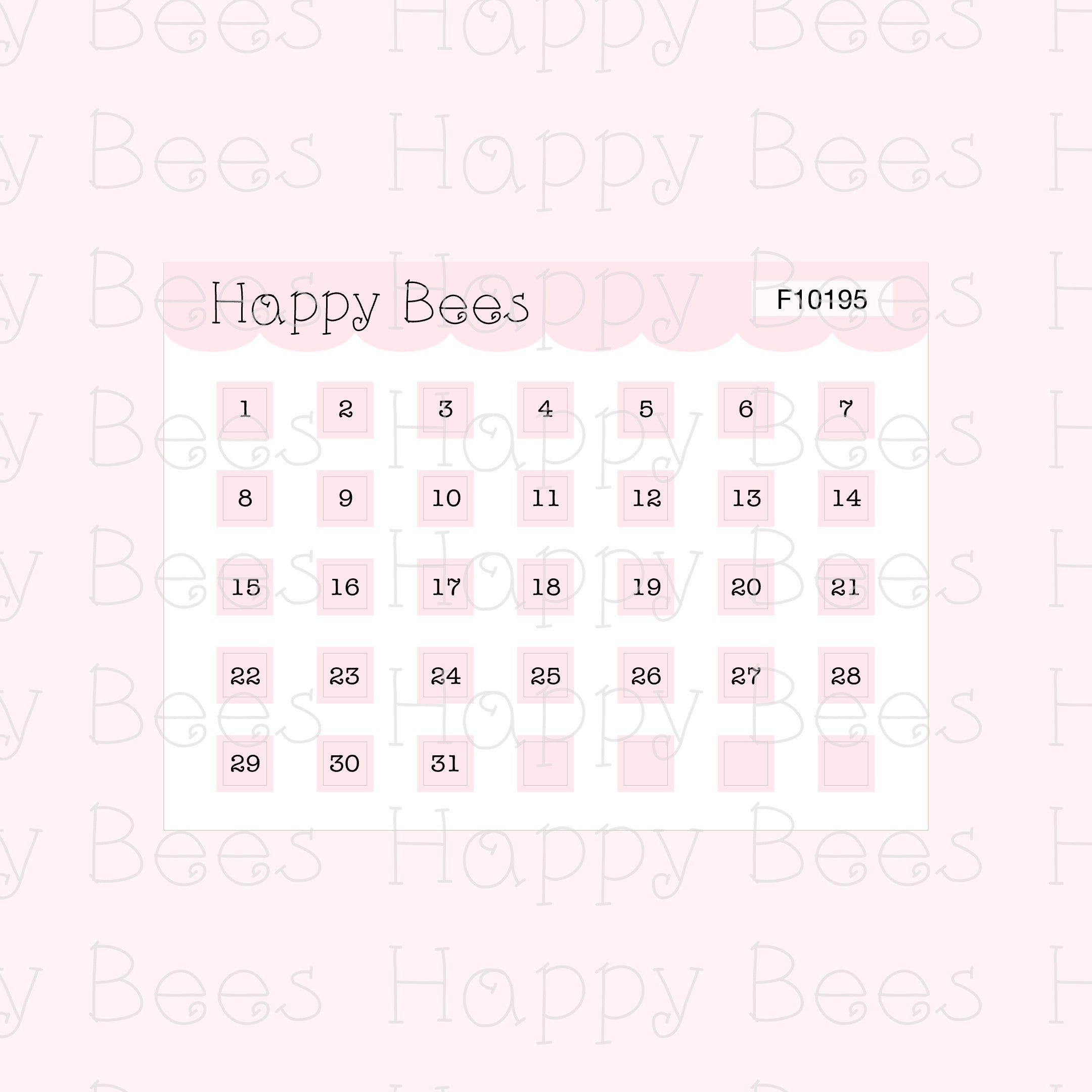 Mini Monthly Square Date Dots - Functional Cute Hobonichi Weeks Planner Stickers F10195