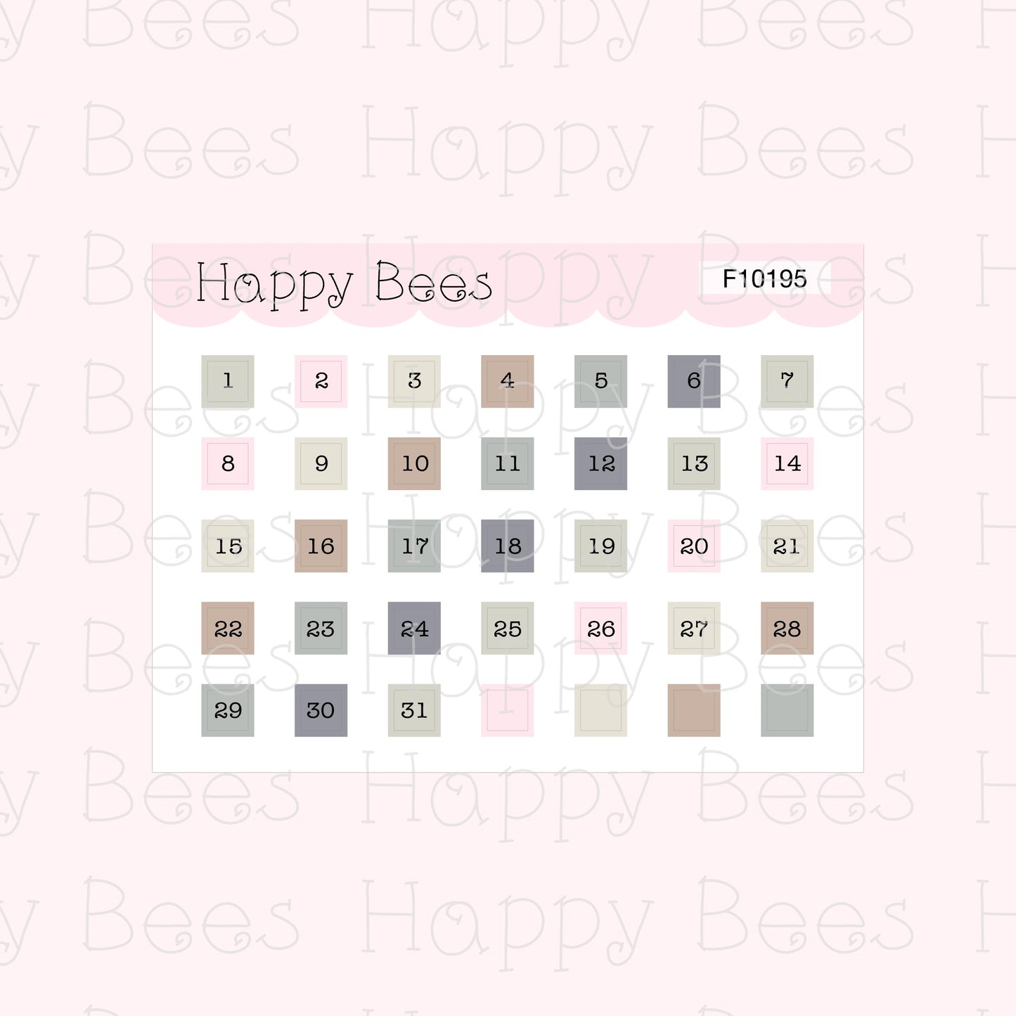Mini Monthly Square Date Dots - Functional Cute Hobonichi Weeks Planner Stickers F10195