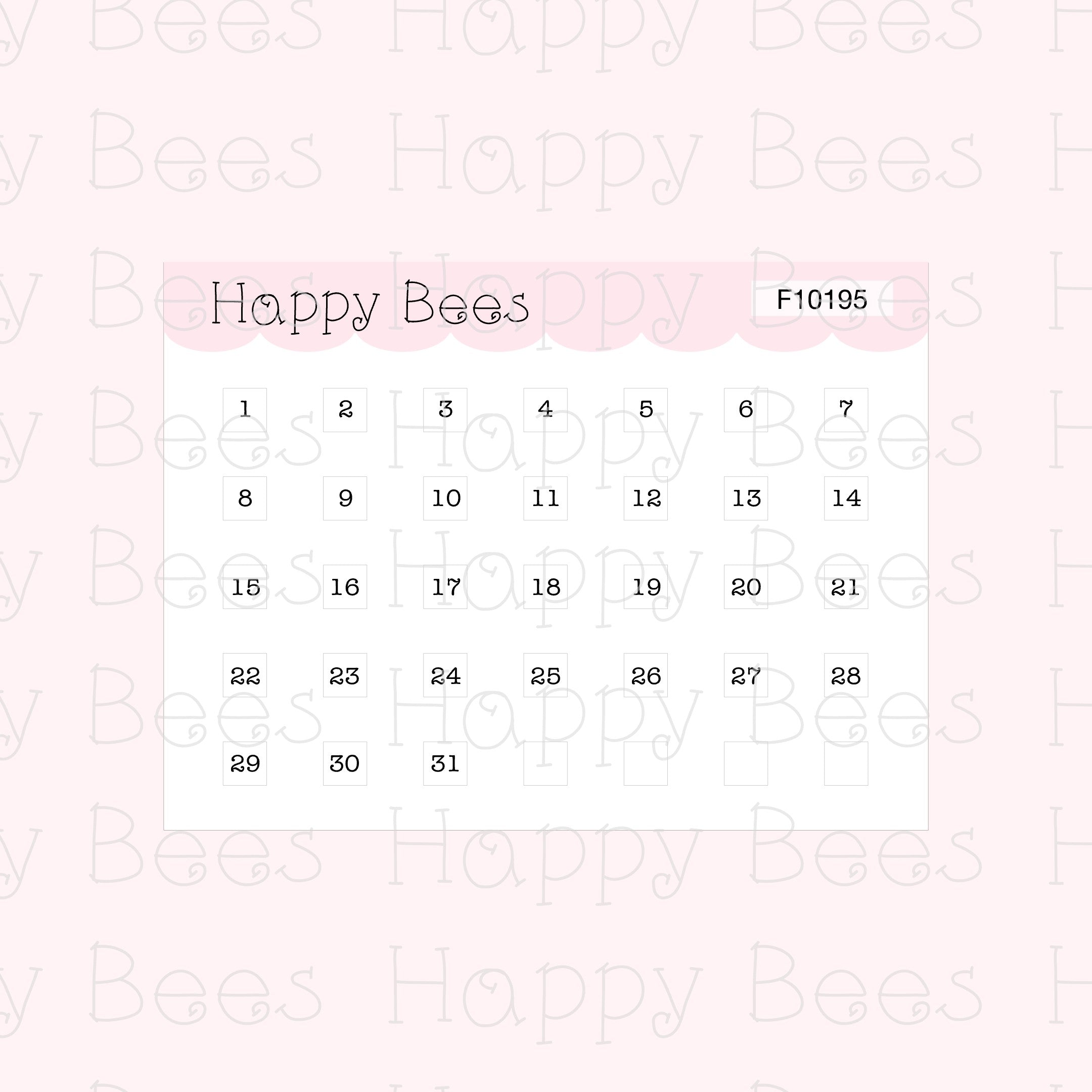 Mini Monthly Square Date Dots - Functional Cute Hobonichi Weeks Planner Stickers F10195