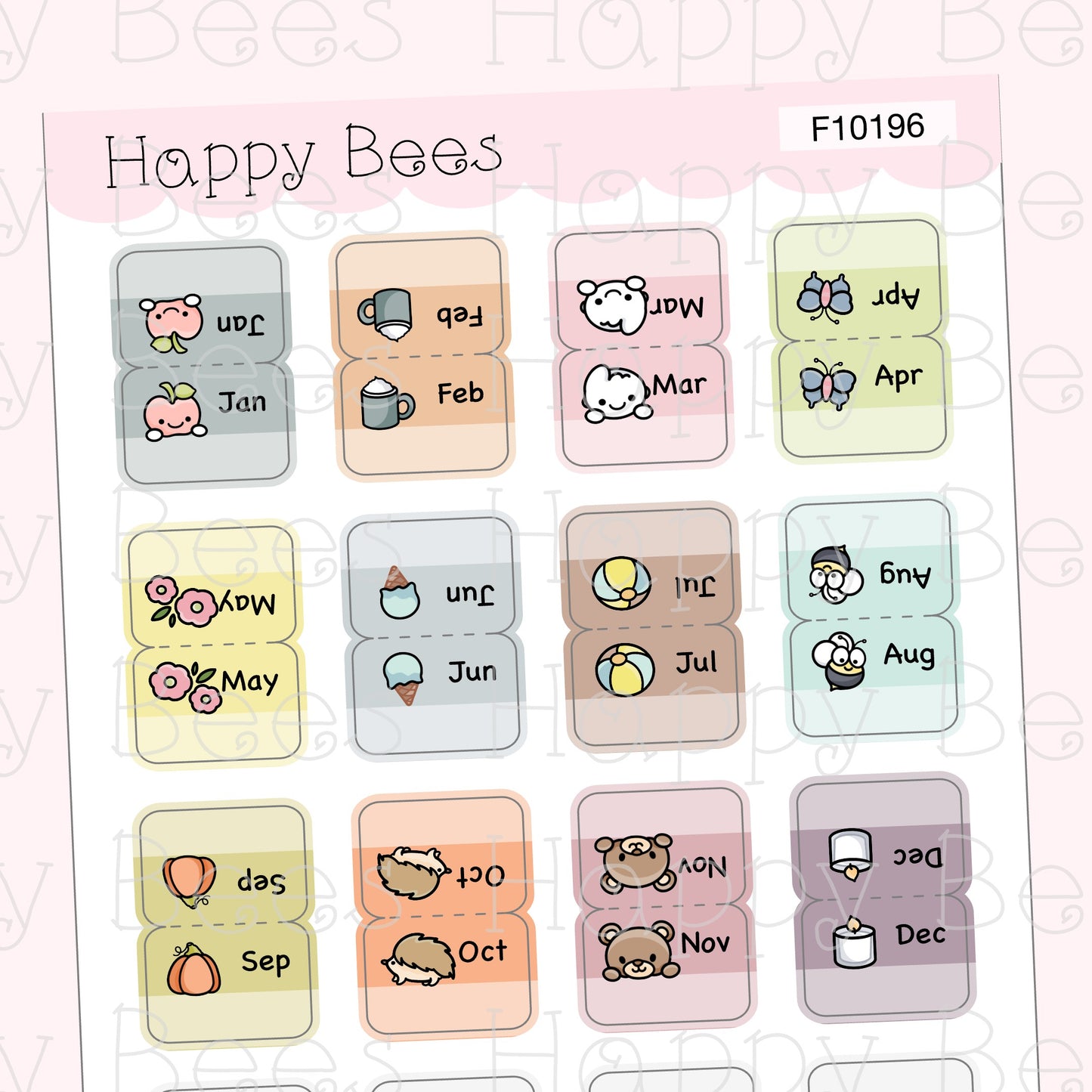 Seasonal Monthly Tabs - Cute Functional Doodles Planner Stickers F10196