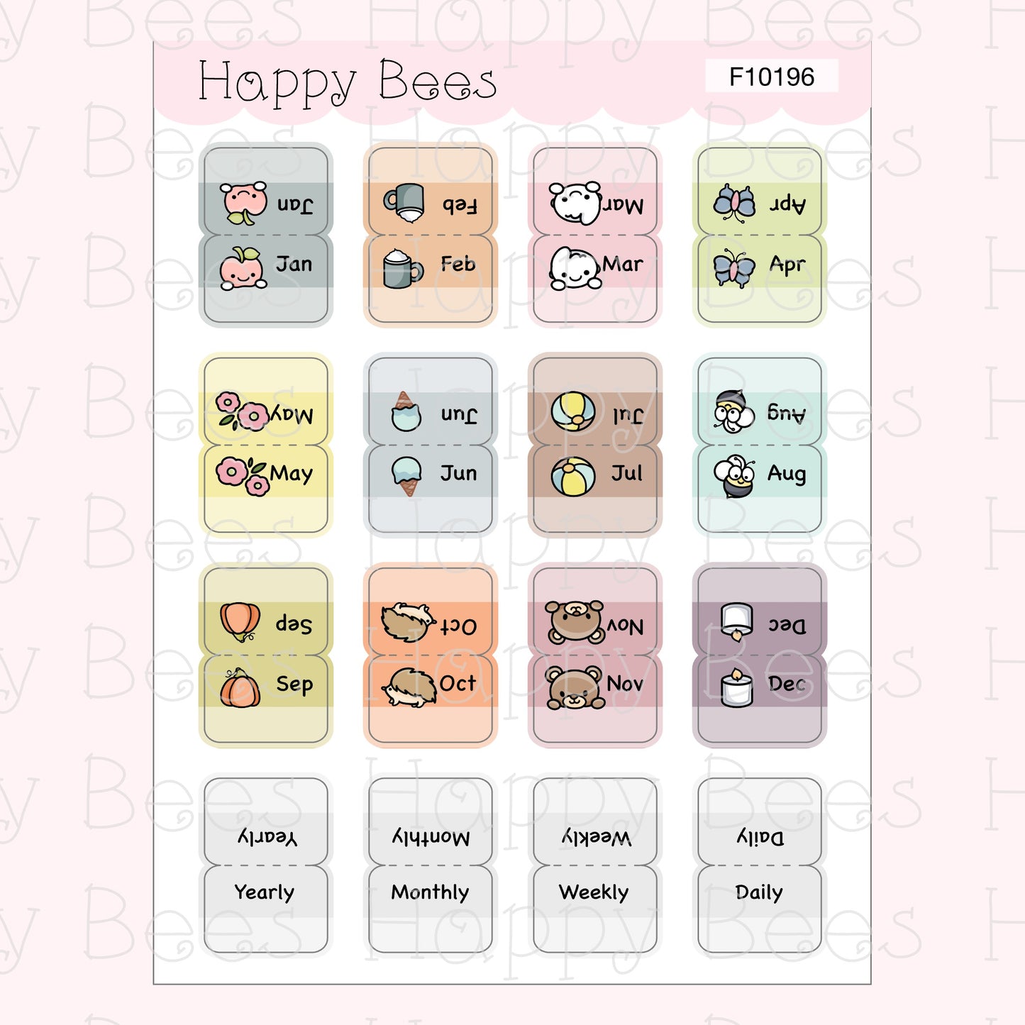 Seasonal Monthly Tabs - Cute Functional Doodles Planner Stickers F10196