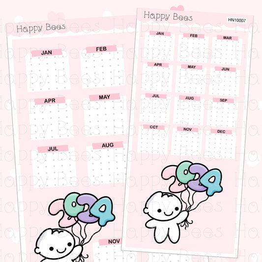 2024 Monthly Goals Note Page - Cute Hobonichi Cousin Weeks Doodles Planner Stickers HN10007-8