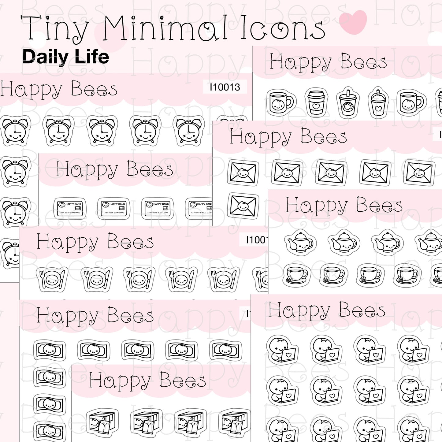 Tiny Minimal Icons / Daily Life - Cute Doodles Planner Stickers I10013