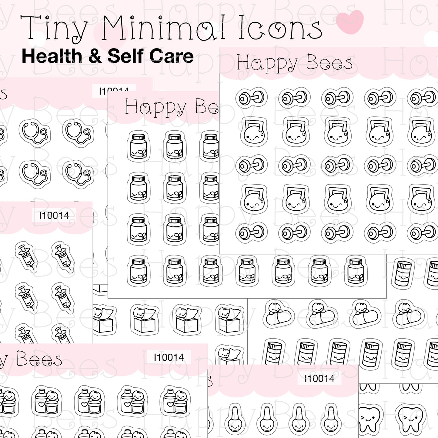 Tiny Minimal Icons / Health & Self Care - Cute Doodles Planner Stickers I10014