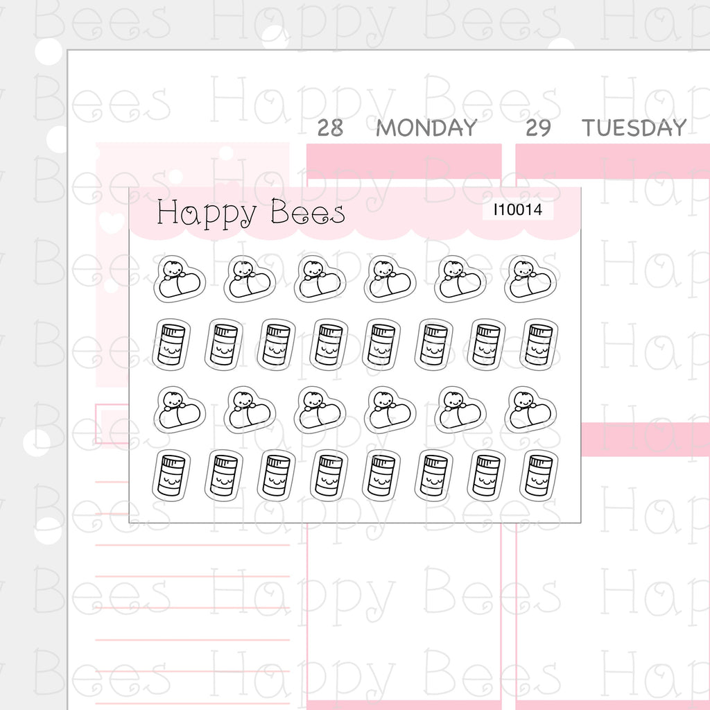 Tiny Minimal Icons / Health & Self Care - Cute Doodles Planner Stickers I10014