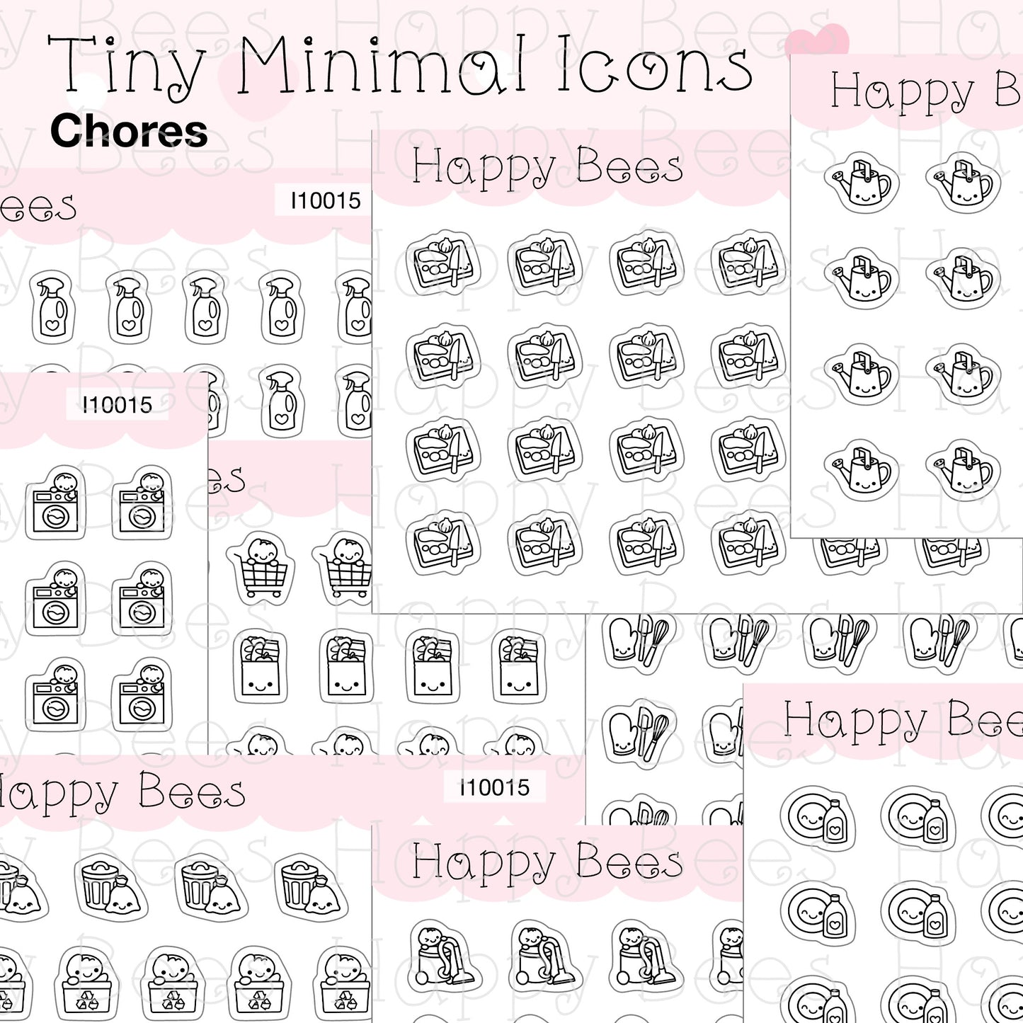 Tiny Minimal Icons / Chores - Cute Doodles Planner Stickers I10015