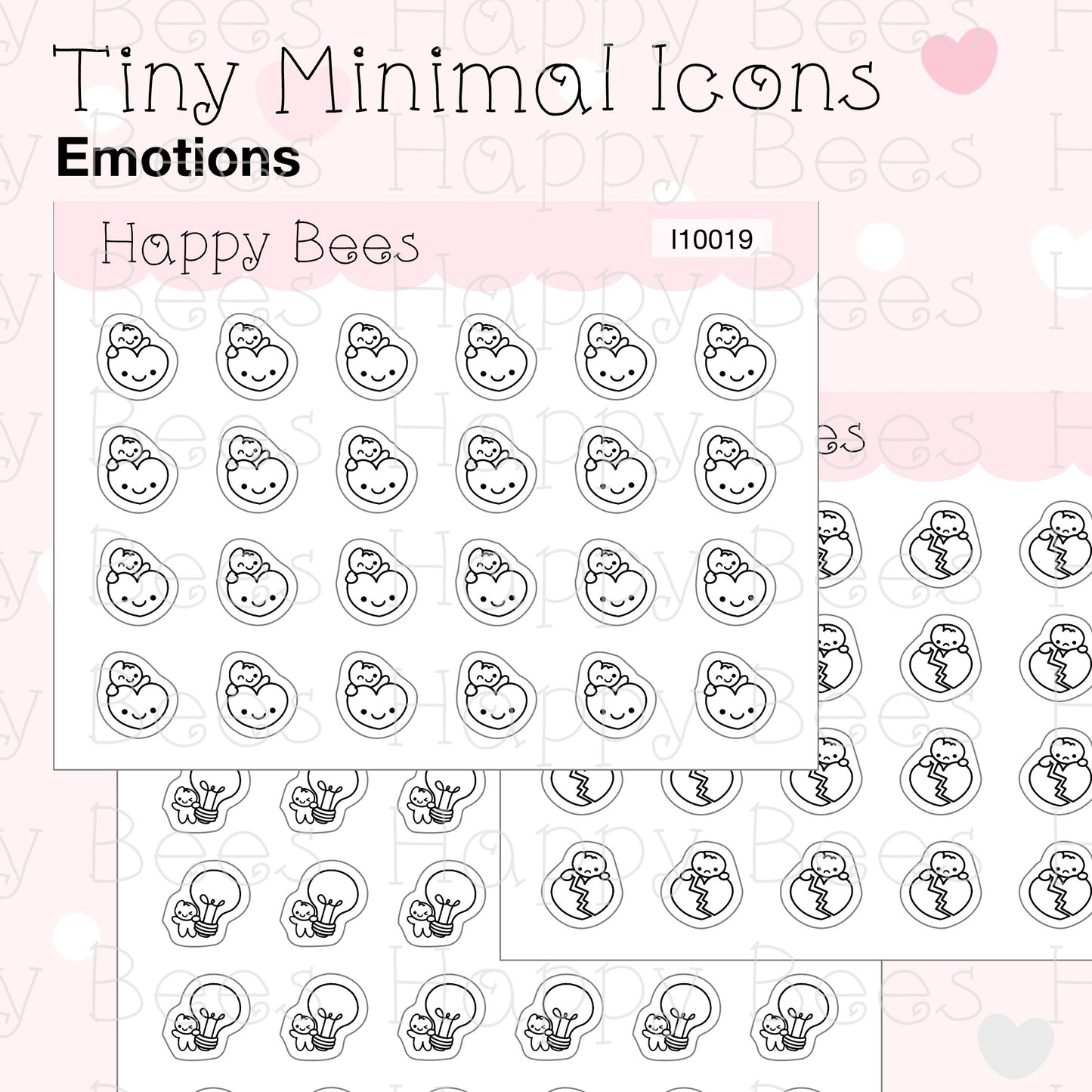Tiny Minimal Icons / Emotions - Cute Doodles Planner Stickers I10019