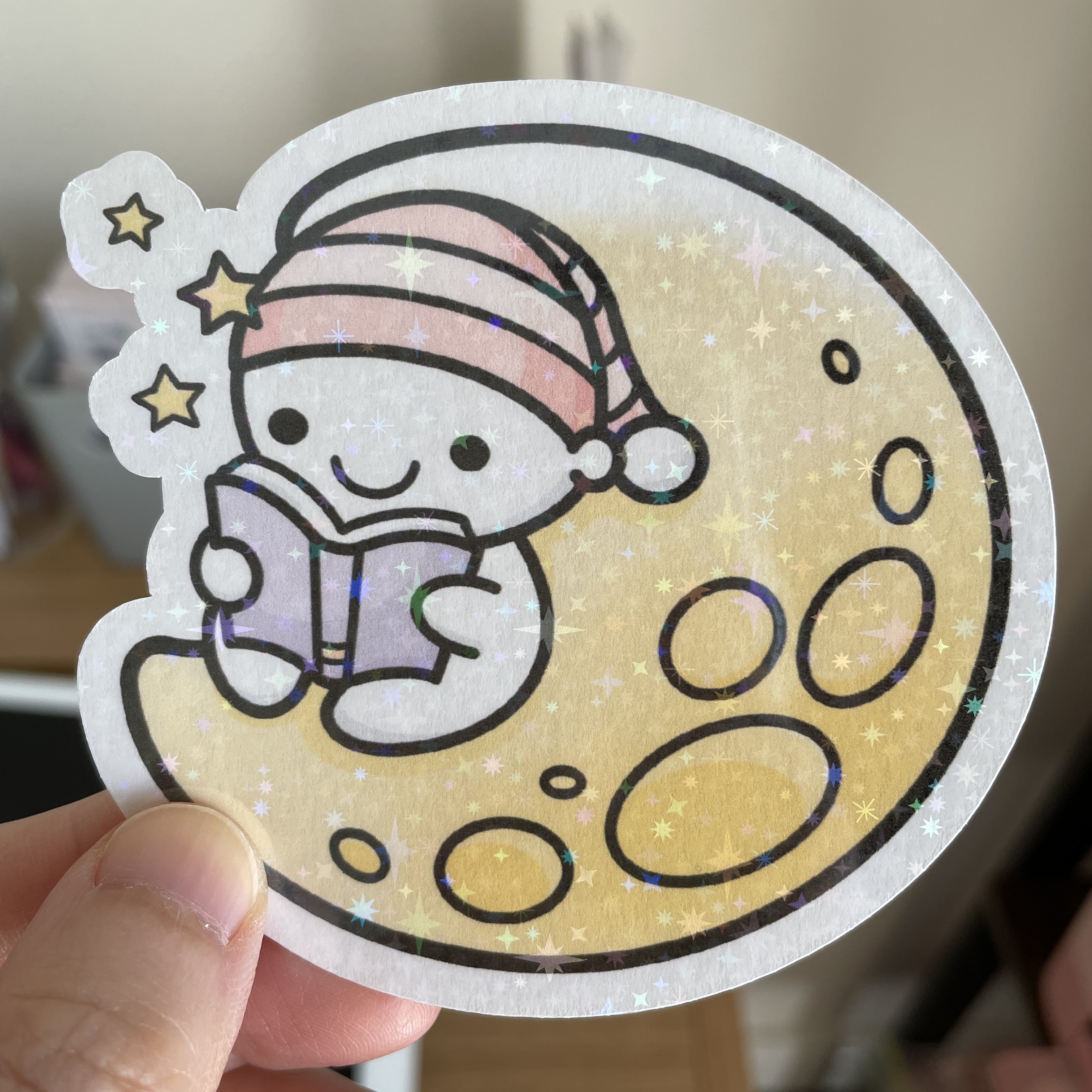 Midnight Reading Holographic Die Cut - Cute Doodles Bullet Journal Planner Stickers DC10021